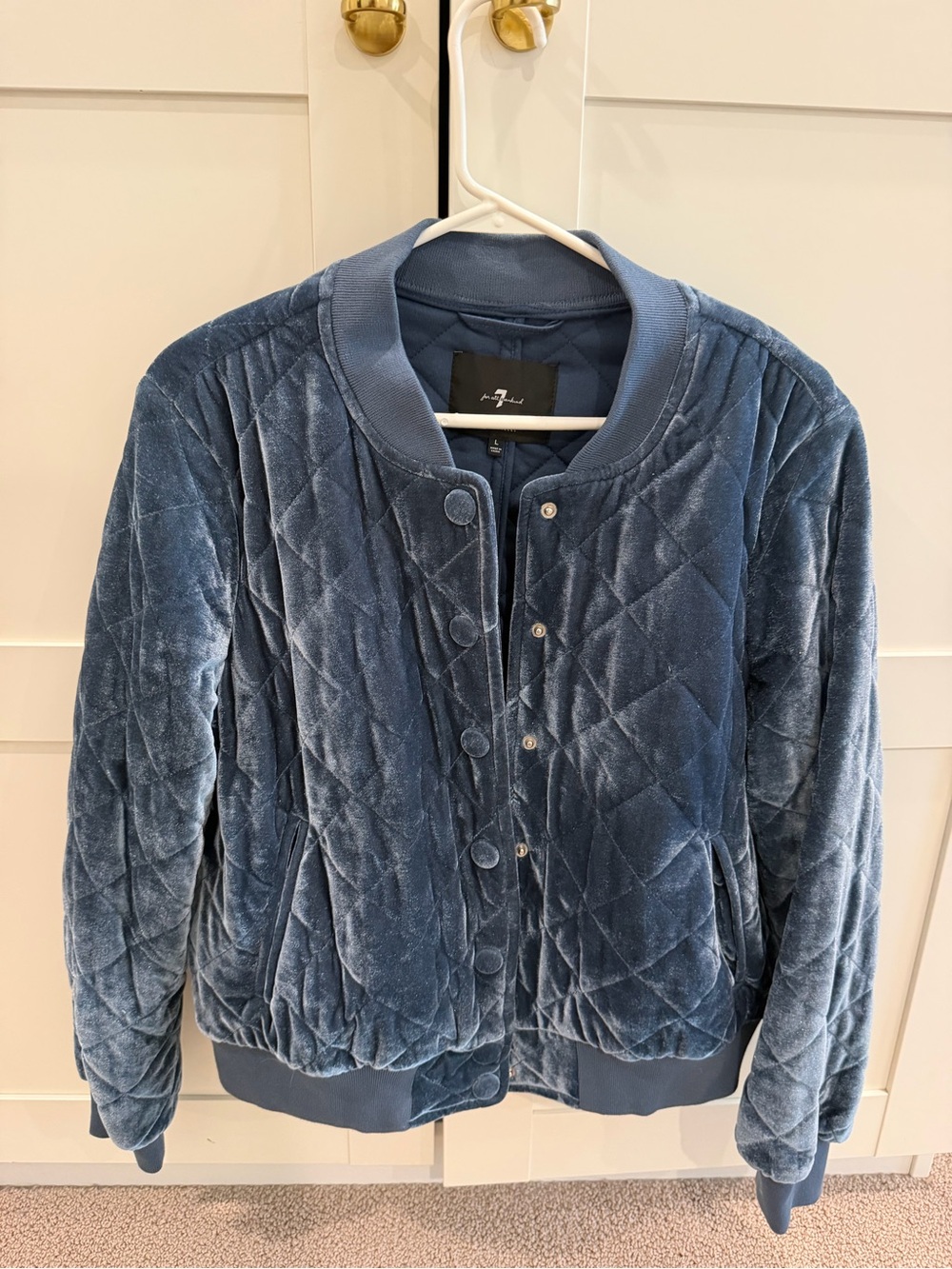 7 For All Mankind Quilted Velvet Bomber Jacket - Blue